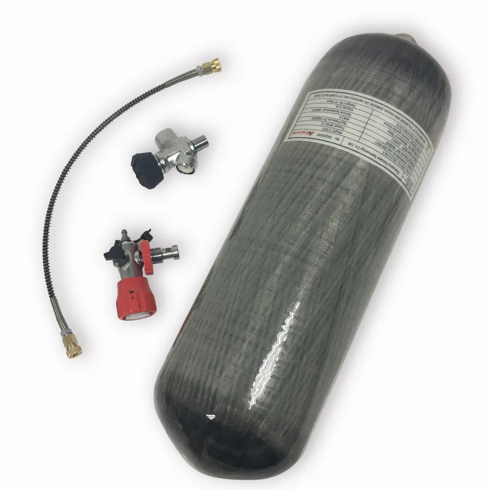 

2018 New CE certified 300bar 4500psi 9L carbon SCUBA tank PCP airsoft SCBA cylinder threading M18*1.5 valve & fill conector - V