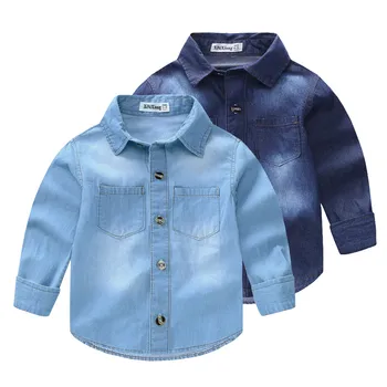 

Children's denim cotton 2-7 years old boys shirt long-sleeved cardigan spring and autumn new Korean shirt Fashion baby shirt