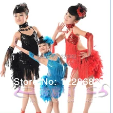 Новые детские блестки перо бахрома выступление на сцене конкурс костюмы для бальных танцев платье для латинских танцев для девочек