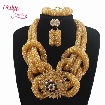 

2019 Pretty Champagne Crystal Beads Party Jewelry Sets Nigerian Wedding bridal necklace set African Beads Jewelry Set W12876