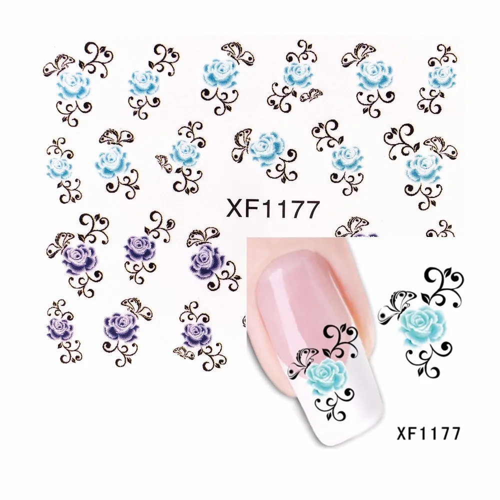 

YZWLE 1 Sheet Flower Designs Water Transfer Sticker Nail Art Decals Nails Wraps Temporary Tattoos Watermark Nail Tools 1177