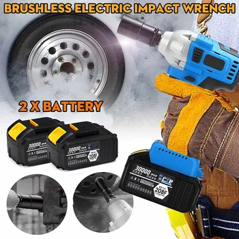 

Electric Brushless Cordless Wrench Impact Socket Tool W/ 2 Batteries Hand Drill Installation Car Tire Repair Power Tools