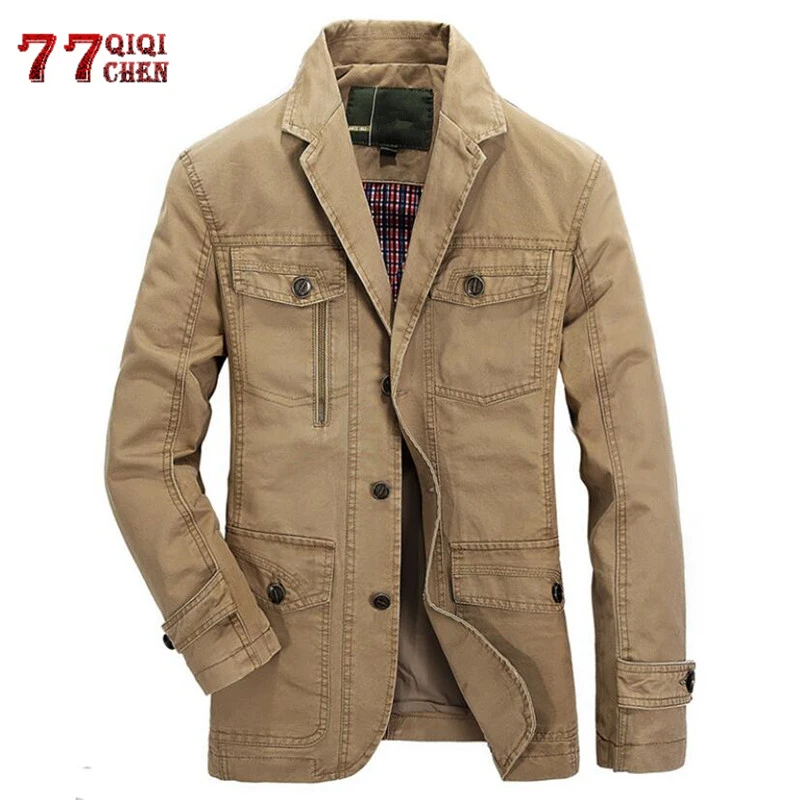 Spring Autumn Military Blazer Jacket Men Casual Cotton Washed Coats Army Bomber Suit Jackets Denim