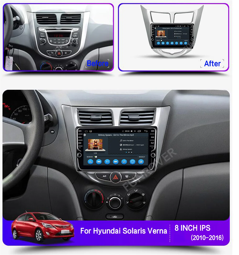 Best Funrover IPS Android 8.0 Car DVD GPS Player For Solaris Verna Accent 2011-2016 Headunit Radio Video multimedia Player Navigation 1