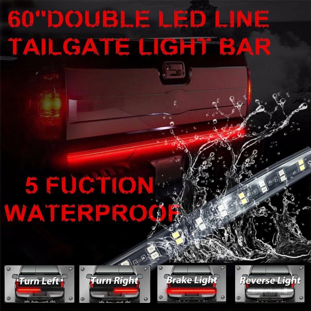 48''/60'' Tailgate LED Light Bar Strip Red/White Flexible Trailer Rear