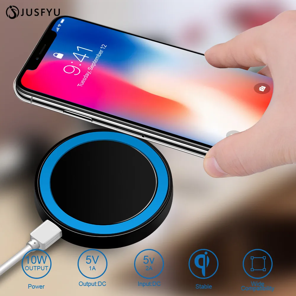 JUSFYU Mini Qi Wireless Charger USB Charge Pad Charging For iPhone X 8 8 Plus Samsung Galaxy S6 S7 Edge S8 Plus Note 5 8 Charger