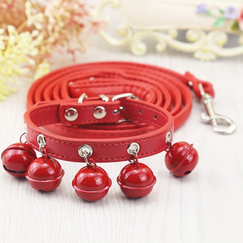 Colorful Cute Dog Collars with bells +120cm Leash Sets PU Leather Pet