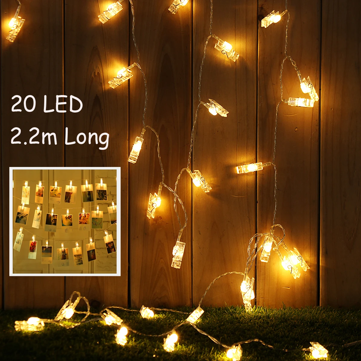 2,2 м 20LED фото клип свет шнура для Фотография висит вечерние Home Decor USB/Батарея теплый белый светодиодное освещение