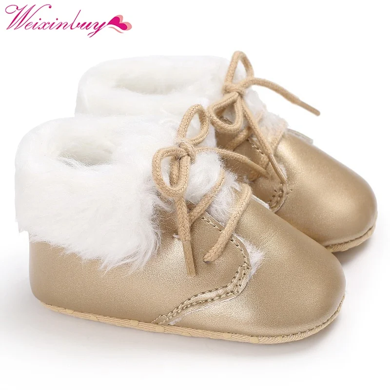 

Baby Leisure First Walker Shoes Plus Cashmere Warm Boots PU Leather Non - Slip Soles Baby Shoes 0-18M