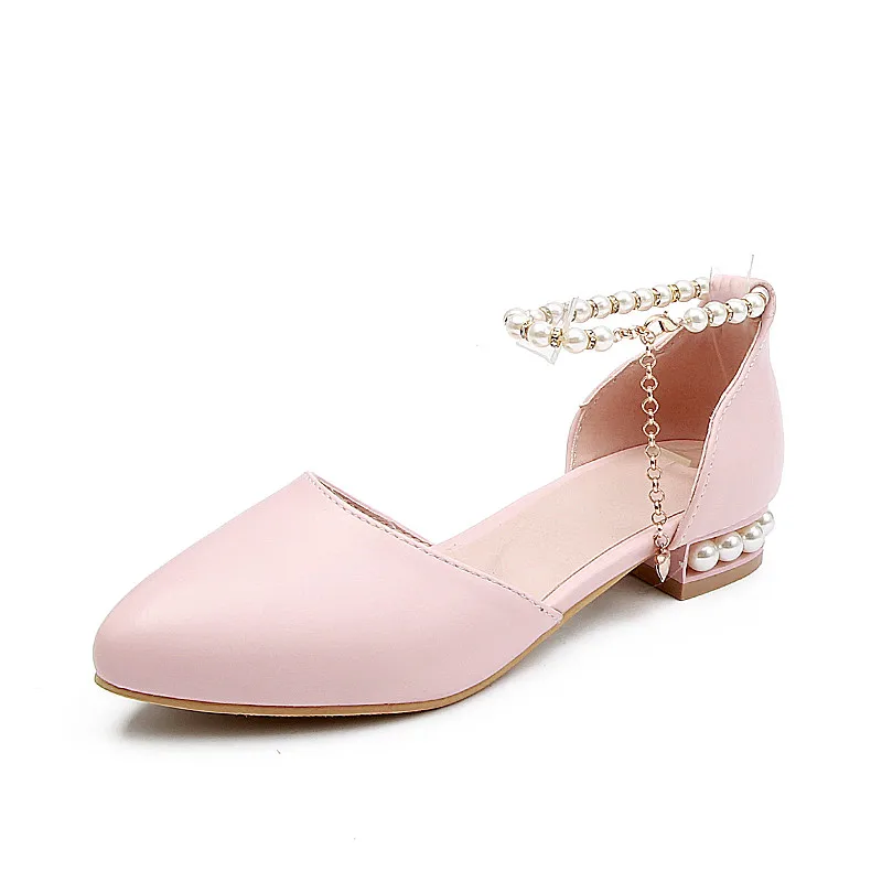 Chaussures Cheville Ymechic D'été 2 Perle 1 Chaîne Mariée Dame Taille Pompes Bas Blanc Casual Rose Femmes Plus Talons 3 De 2018 4 Mariage xXPrqwCP