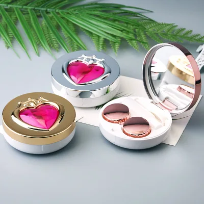 Роскошная коробка для контактных линз сердце с зеркалом дорожный портативный кейс контейнер для хранения для женщин и девушек
