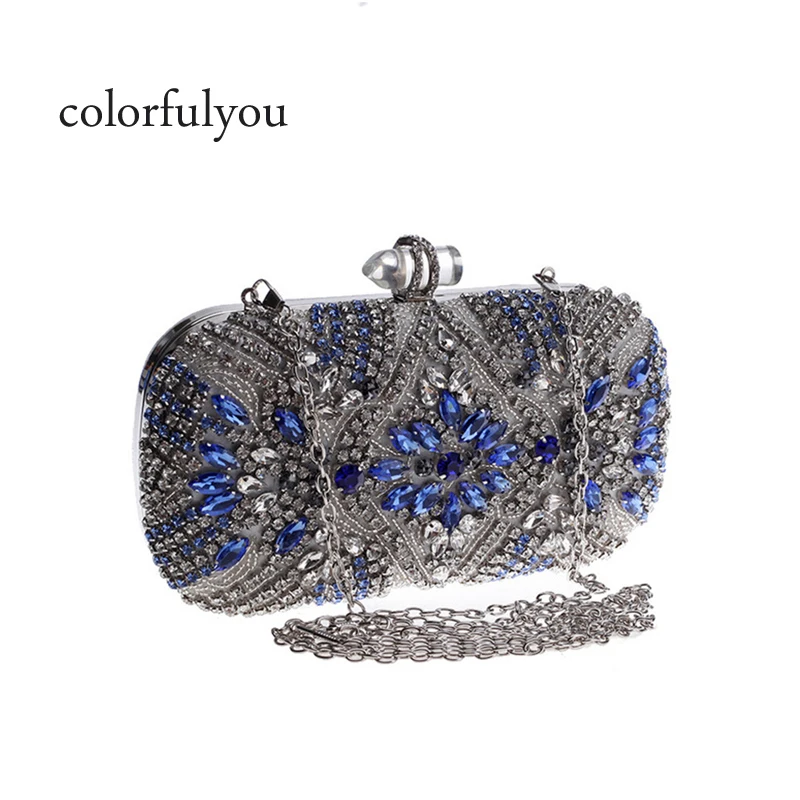 

Famous Brand Women's Crystal Evening bag Retro Beaded Clutch Bags Wedding Diamond Beaded Bag Rhinestone Small Shoulder Bags 2019