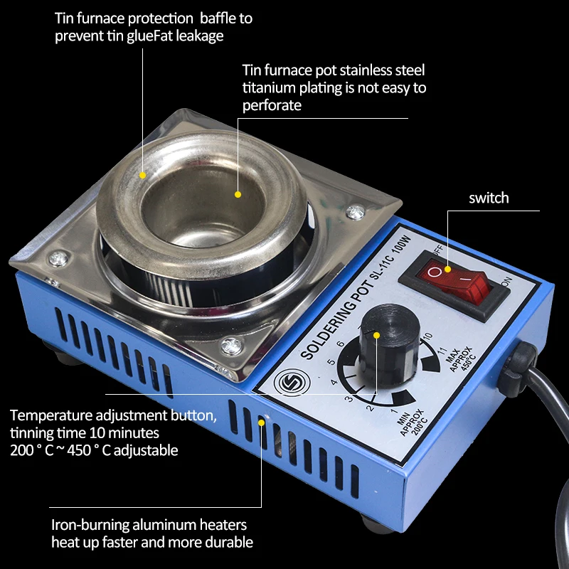 SL-11C 100 Вт 38mm300g Емкость 100 мм Цифровой термостат свинцовый горшок из титанового сплава для пайки 110 В 220 В