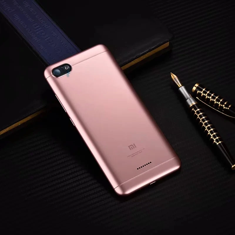 Корпус для Xiaomi Redmi 6A Redmi6A, Пластиковая Задняя крышка на батарейке, запасные части, чехол с кнопками, объектив камеры - Цвет: Розовый