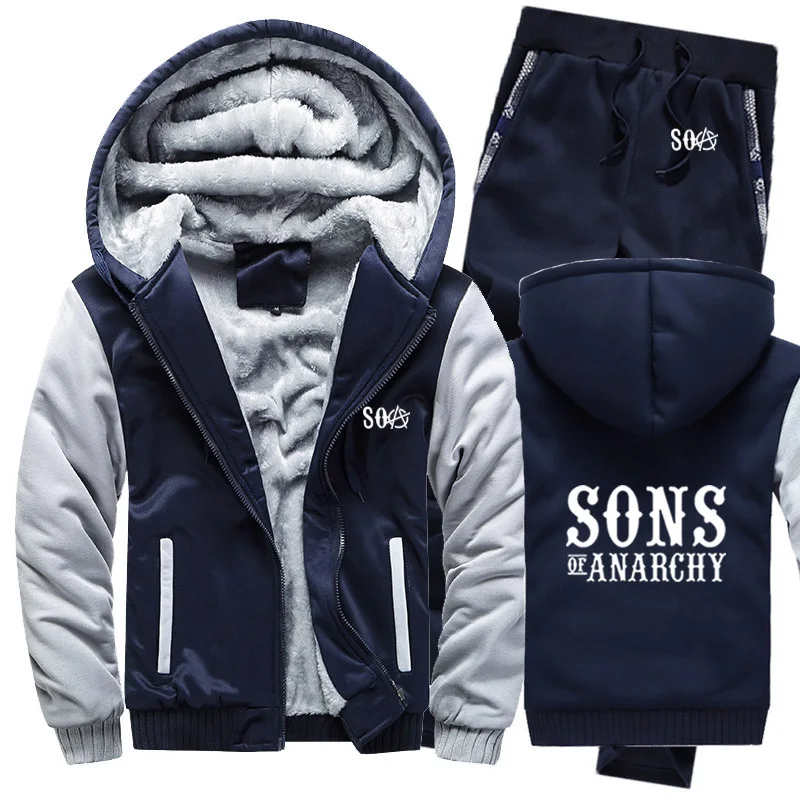SOA Sons of толстовки анархия мужской костюм Зимние флисовые утепленные пальто на молнии свитшоты, мужские худи куртка+ брюки комплекты из 2 предметов - Цвет: 804