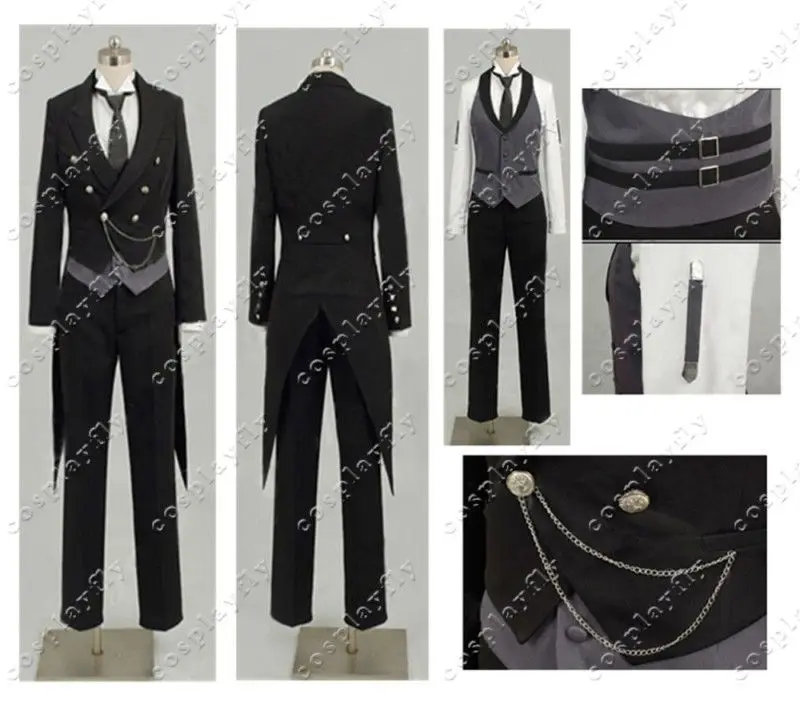 Black Butler 2 Kuroshitsuji Sebastian Cosplay Costume + Short Black Cosplay Wig