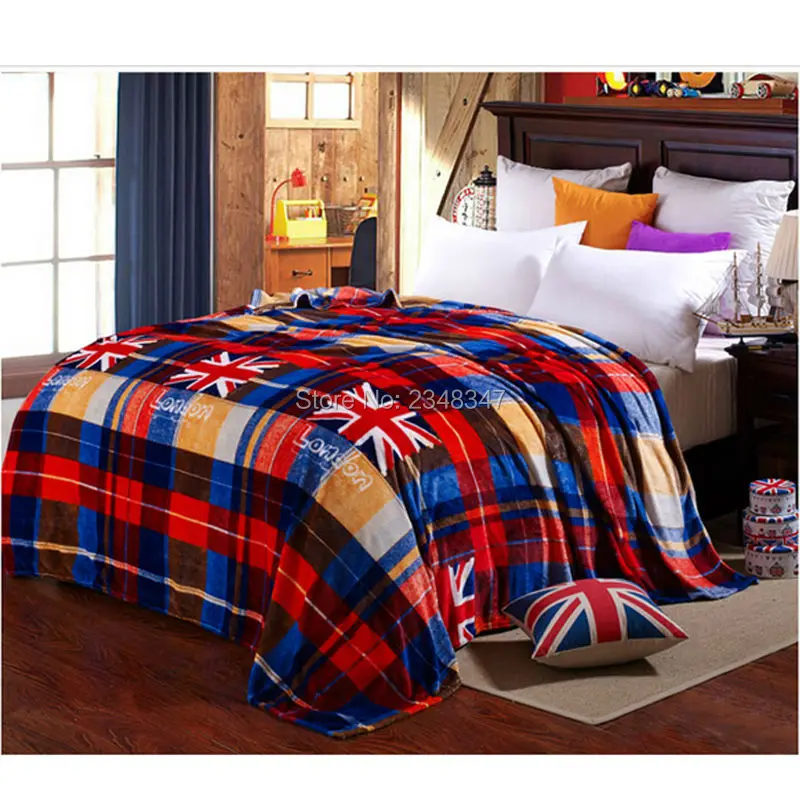 Fashion Plaid Plush Flannel Fleece Thin Blanket Throws Twin/Full/Queen