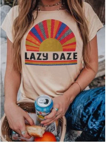

T Shirt Women 2019 Harajuku Shirt Lazy Daze Letter Print Graphic T-shirt for Female TShirt Vogue O Neck Short Sleeve Teeshirt