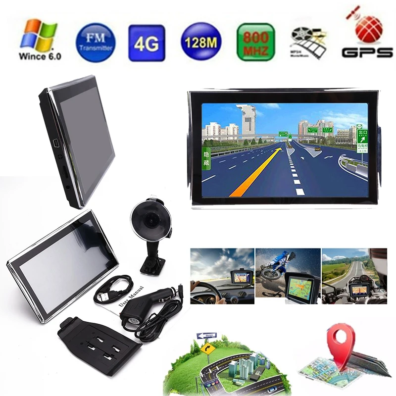 Автомобильный gps ", ВЫСОКАЯ ЧЁТКОСТЬ, ЖК-дисплей Сенсорный экран ЕС географические карты навигатор NAV FM MP3 воспроизведения видео