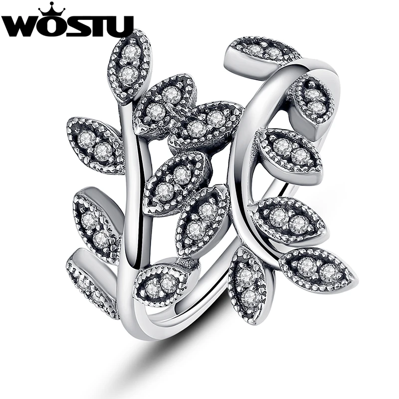 Silver Leaf Rings With Crystal Compatible With European Original Engagement Ring Jewelry Present
