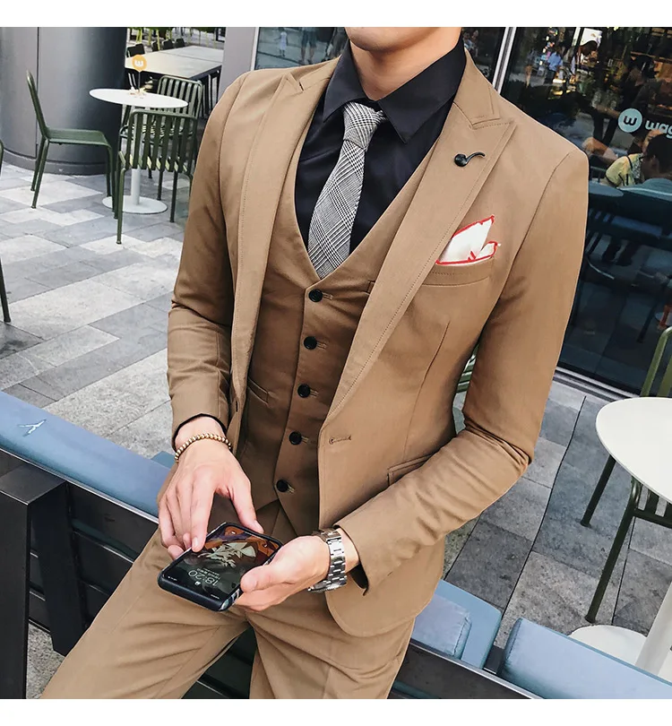 (Куртка + брюки + жилет) роскошный мужской свадебный костюм мужские приталеные блейзеры, костюмы для мужские костюмы деловые Официальные