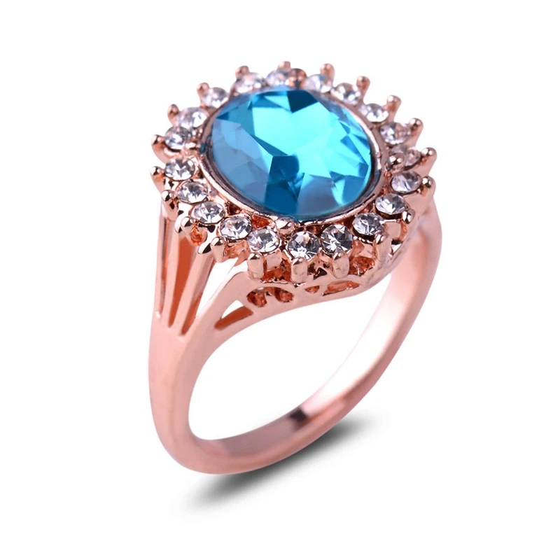 High Quality Rose Gold Plated Sapphire CZ Rhinestone Ring For Women Girls A07
