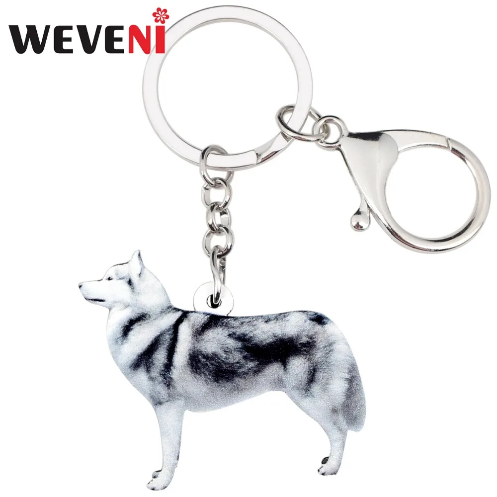 Weveni Acrylic Standing Siberian Husky Dog Key Chains Keychain Bag Trendy Jewelry For Women
