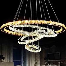 

4 Ring Remote Control One Light Two Style Hall Hotel LED Crystal Pendant Lights Stainless Steel