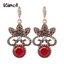 Kinel 2018 nouvelle mode bohême Antique boucle d'oreille en or pour les femmes rouge cristal Vintage bijoux de mariage fête cadeaux livraison directe