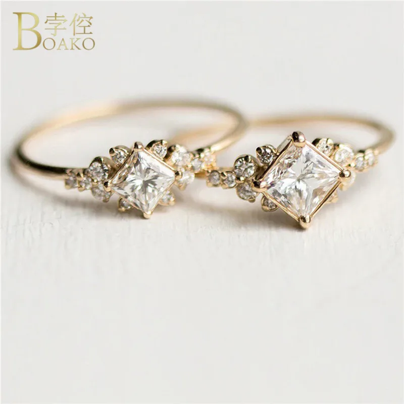 

BOAKO Retro Wedding Rrings For Women Simple Style Square Engagement Finger Rings Female anel Austrian Crystal Rings bague