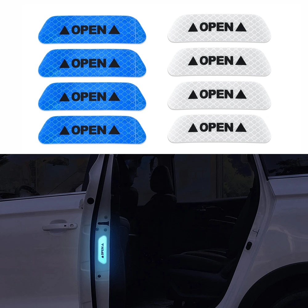 

4pcs Car Door Sticker Decal Warning Tape Car Reflective Stickers Reflective Strips Car-styling 4 Colors Safety Mark Car Stickers