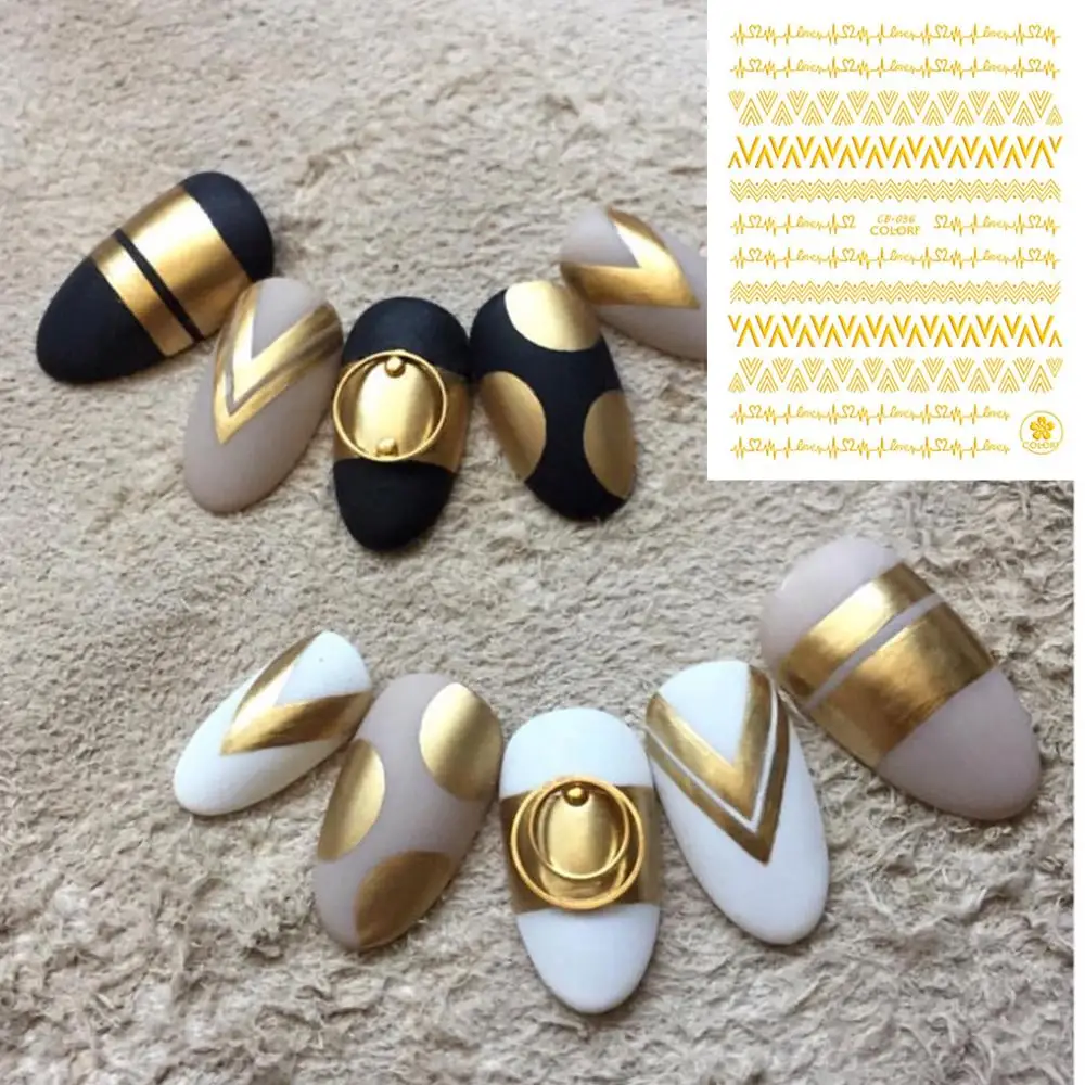 

CB series CB-36 wave line Black White Gold Silver letters 3d nail art stickers decal template diy nail tool decorations