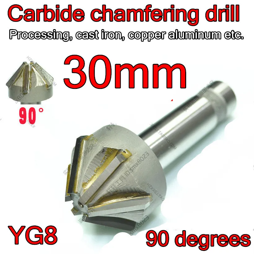 30mm*90degrees 16mm Petiole 6flutes YG8 carbide chamfering Drill