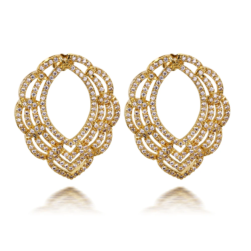 Luxury Big Stud Earrings Setting with Cubic Zirconia Lead free Women