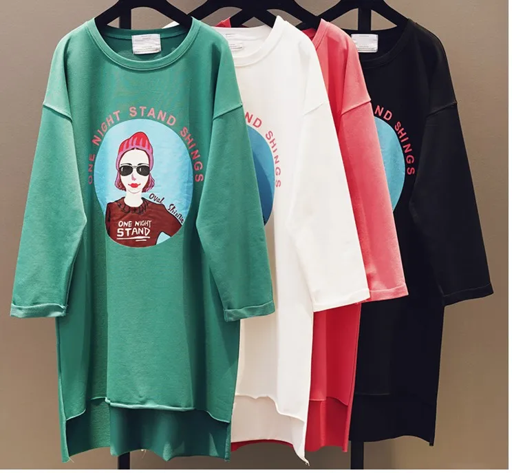 

New women T-shirt for spring summer plus size letter print 3/4 sleeve Harajuku tops hood shirts chic blusas white black female