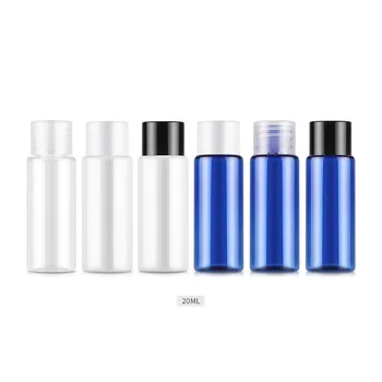 

100 x 20ml Flat Shoulder Common Cap PET Bottle White & Blue Small Lotion Refillable Jar Wholesale