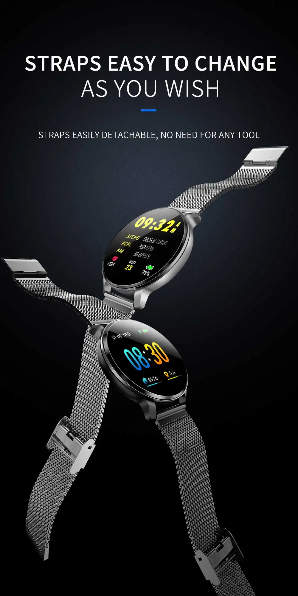 2.5D спортивные часы, Bluetooth крови Давление IP68 Водонепроницаемый Smartwatch Для женщин монитор сердечного ритма фитнес-браслет для IOS и Android