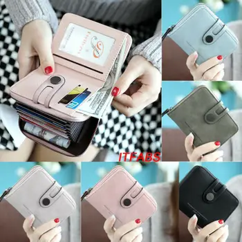 

Hot Women's Solid Wallet PU Leather Mini ID Card Holder Luxury Short Coin Pocket Clutch Purse Zipper Case 2019 New