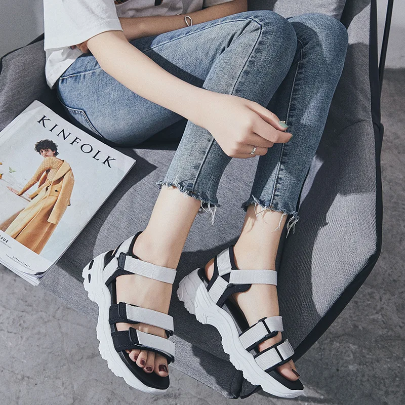 

Jookrrix 2018 Summer Girl Fashion Brand Platform Shoes Women Beach Sandal Lady Leisure White Shoe Breathable Peep Toe Soft Pink