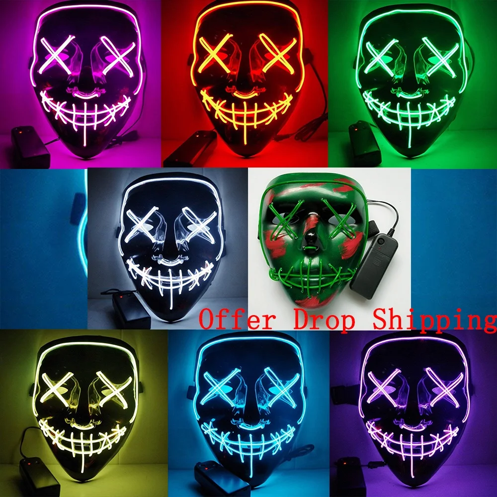 1Pcs Halloween Mask LED Light Up Horror Skull Face Mask The Purge Election Year Great Festival
