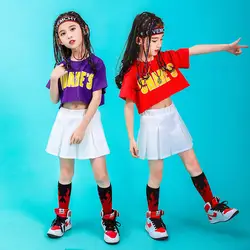 Школьный детский костюм в стиле хип-хоп, комплект с юбкой для девочек, летняя танцевальная юбка для девочек, комплект одежды