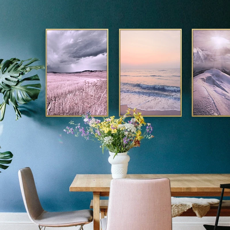 Pink Landscape Wall Art Canvas Painting Love Nordic Poster Pictures Snow Mountain For Living Room Art Print Posters Unframed