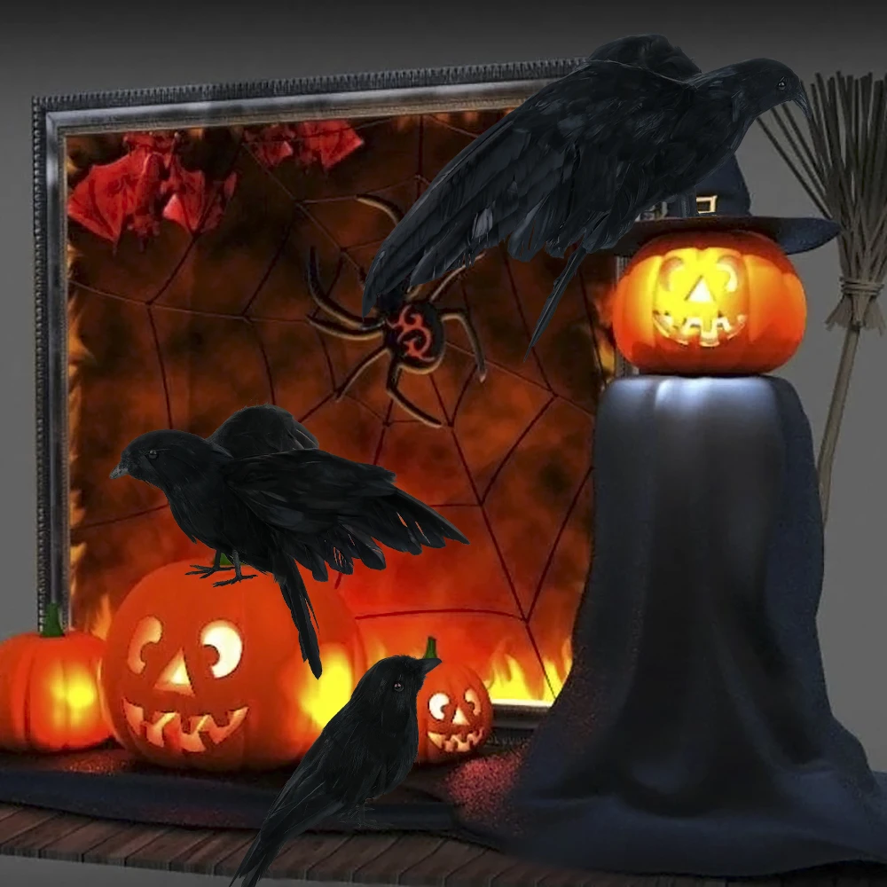 

3pcs Artificial Crow Black Bird Raven Prop Decor For Halloween Display Event Party Bar Decoration Supplies Gift