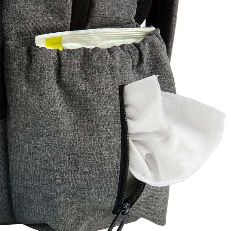 Large Capacity Baby Diaper Bag Gray Nappy Bag Mummy Backpack For Stroller Straps-Changing Pad With Anti-Water Material (5)