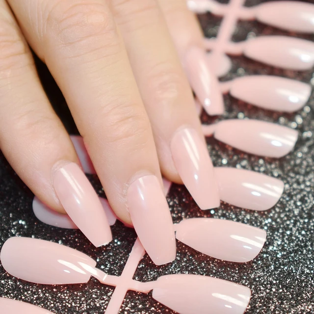 24pcs Nude Pink Pure Color Coffin Nails False Nail Full Cover Flat