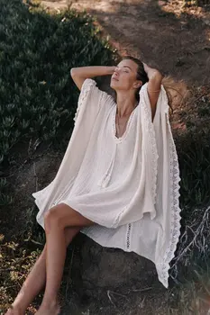 

All For Beach Summer Clothes Women's Dress Women Wear Bathing Suit Cover Ups Lace Stitching People Loose Cotton Prevent Acetate