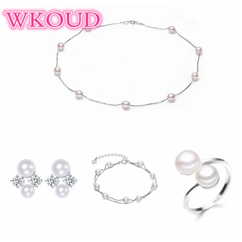 

Real freshwater pearl jewelry set women natural pearl sets 925 sterling silver Wedding jewelry for women 4-X4-E5