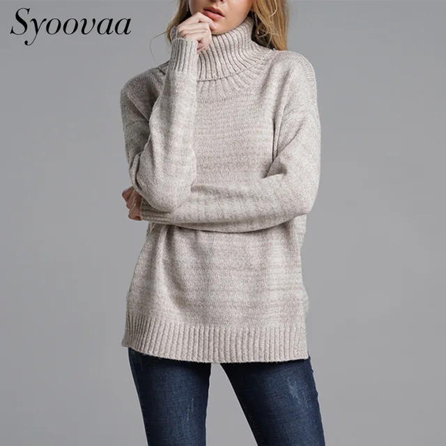Syoovaa Winter Women Sweater Elasticity Women Turtleneck Sweater Long