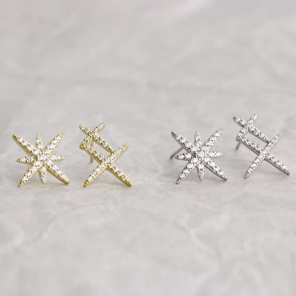 

Korean girl heart flashing star earrings gold irregular stud earrings for women 925 silver earrings summer wedding party gifts