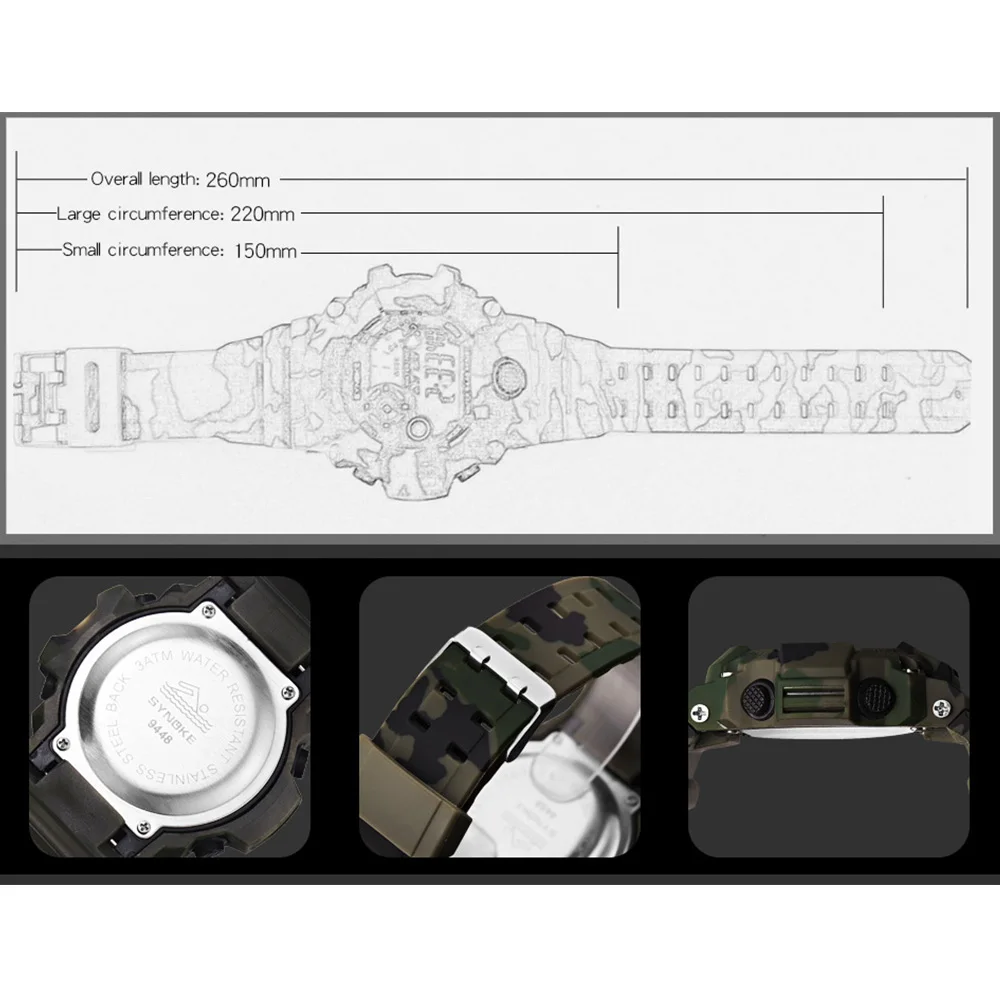 SYNOKE военные спортивные часы, мужские водонепроницаемые часы с будильником, светодиодный S задний светильник, ударные цифровые наручные часы, мужские часы